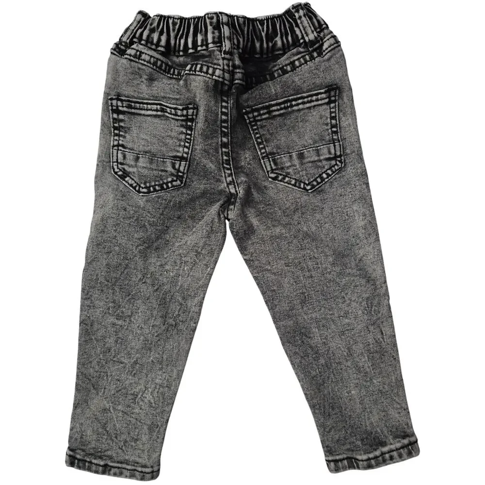 SHEIN Toddler Jeans 2-Pack Size 90 Gray Acid Wash Black Distressed Elastic Waist